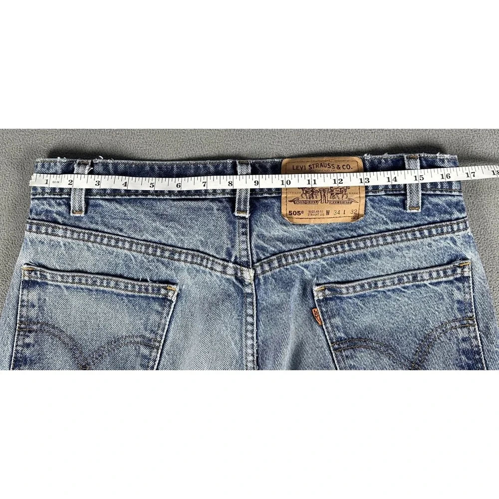 Levis 505 Jeans 34x32 Blue Straight Orange Tab Distressed Faded Vintage 90s 1997
